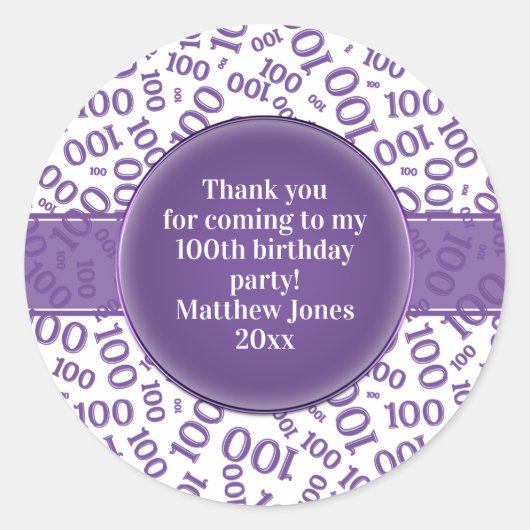 Sticker Rond 100e anniversaire Motif violet/blanc (Devant)