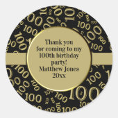 Sticker Rond 100e anniversaire Numéro d'âge Motif Noir/Or (Devant)