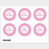 Sticker Rond 100e anniversaire Numéro Motif rose/blanc 100 (Feuille)