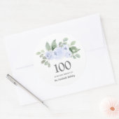 Sticker Rond 100e anniversaire Rose bleu Eucalyptus (Enveloppe)