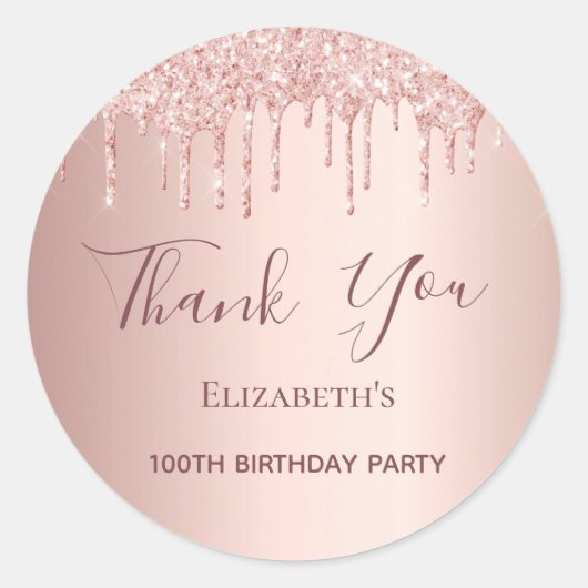 Sticker Rond 100e anniversaire rose or blush parties scintillan (Devant)