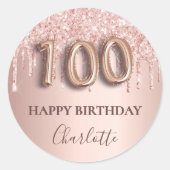 Sticker Rond 100e anniversaire rose or parties scintillant rose (Devant)