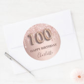 Sticker Rond 100e anniversaire rose or parties scintillant rose (Enveloppe)
