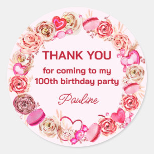 Sticker Rond 100e anniversaire Roses roses Tourbillonnant Coeur