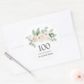 Sticker Rond 100e fête d'anniversaire Rose blanche Eucalyptus (Enveloppe)