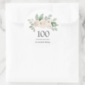 Sticker Rond 100e fête d'anniversaire Rose blanche Eucalyptus (Sac)