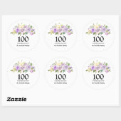 Sticker Rond 100e fête d'anniversaire Rose violet Floral (Feuille)