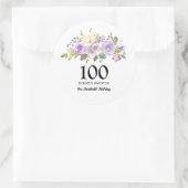 Sticker Rond 100e fête d'anniversaire Rose violet Floral (Sac)
