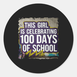 Sticker Rond 100E Jour Amusant Tenue Pour Les Filles 100 Jours