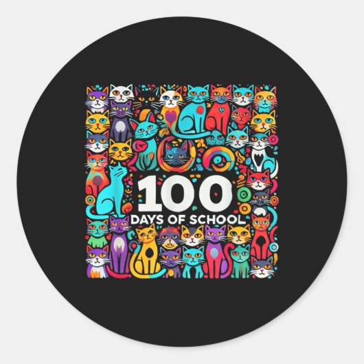 Sticker Rond 100e Jour Chat Facile 100 Jours D'Enseignant Ensei (Devant)