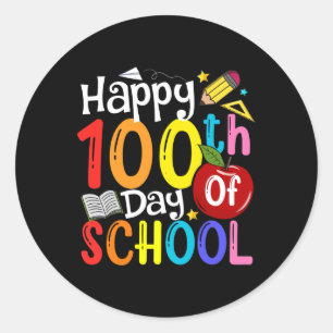 Sticker Rond 100e Jour De L'École Enseignants Étudiants Heureux