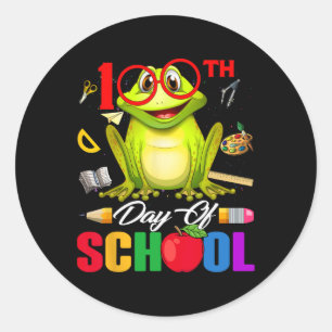 Sticker Rond 100E Jour De L'École Gelets De Grenouille 100 Jour