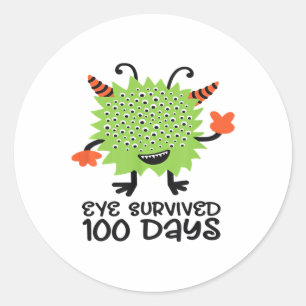 Sticker Rond 100e Jour De L'École Monster Garçons Enfants Oeil