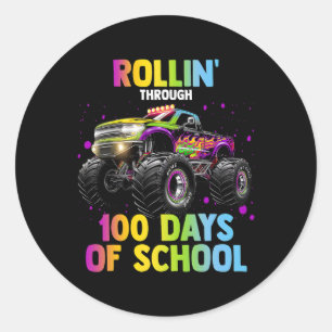 Sticker Rond 100E Jour De L'École Monster Truck Boys 100 Jours 