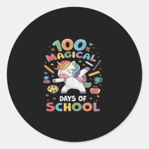 Sticker Rond 100e Jour de l'école Unicorn 100 Jours magiques En