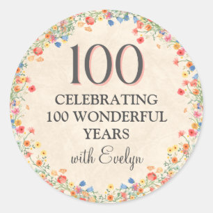 Sticker Rond 100ème anniversaire de floraison - Fleur sauvage é