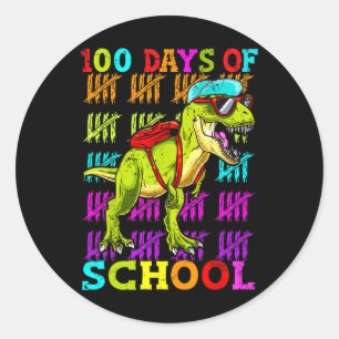 Sticker Rond 100ème Jour De L'École Dino Enfants Joyeux 100 Jou