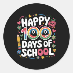 Sticker Rond 100ème Jour De L'École Super Rétro Joyeux 100 Jour