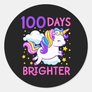 Sticker Rond 100ème Jour De L'École Unicorne 100 Jours Plus Bri