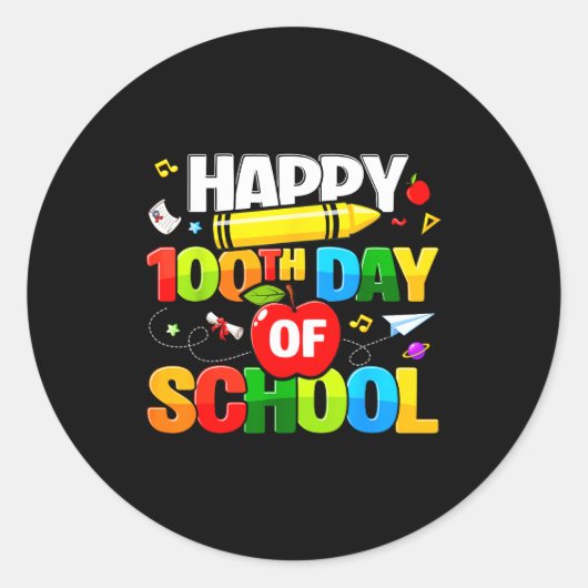 Sticker Rond 100th Day Of School Shirt For Teachers Kids Happy (Devant)