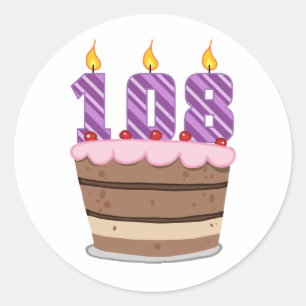 Sticker Rond 108 ans sur le gâteau d'anniversaire
