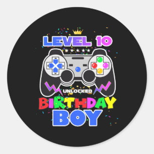 Sticker Rond 10 Anniversaire déverrouillé Jeu vidéo garçon 10e