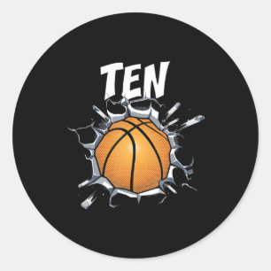 Sticker Rond 10 ans Basketball Anniversaire Fête 10e Garçon