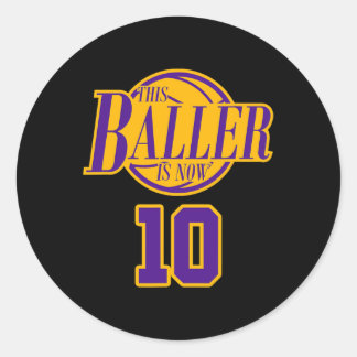 Sticker Rond 10 Ans Basketball Baller Purple Et