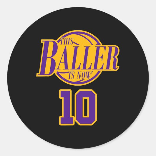 Sticker Rond 10 Ans Basketball Baller Purple Et (Devant)