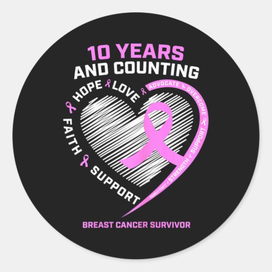 Sticker Rond 10 Ans Cancer Du Sein Les Cadeaux De Survivant Pou (Devant)