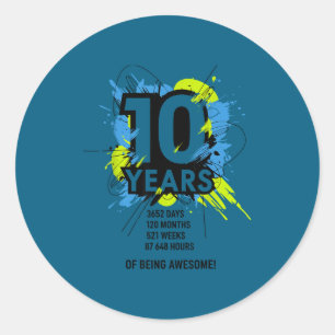 Sticker Rond 10 Ans d'être Génial 10e Anniversaire Fille Garçon