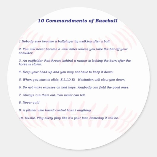 Sticker Rond 10 commandements de base-ball ! (Devant)
