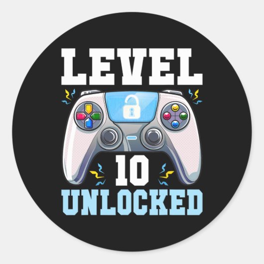 Sticker Rond 10 Jeu vidéo déverrouillé 10e Anniversaire Gamer B (Devant)