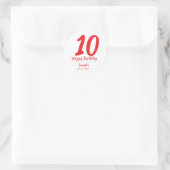 Sticker Rond 10e anniversaire ajouter nom date année rouge modè (Sac)