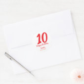 Sticker Rond 10e anniversaire ajouter nom date année rouge modè (Enveloppe)