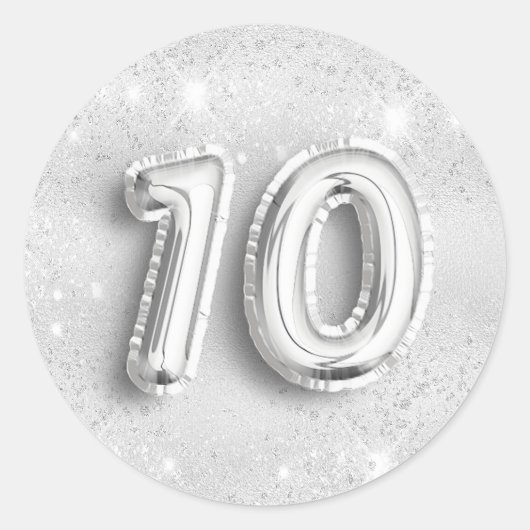 Sticker Rond 10e anniversaire argent parties scintillant numéro (Devant)