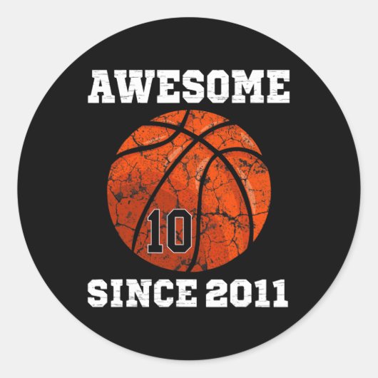 Sticker Rond 10e Anniversaire Basketball Lover Cadeau 10 ans V (Devant)