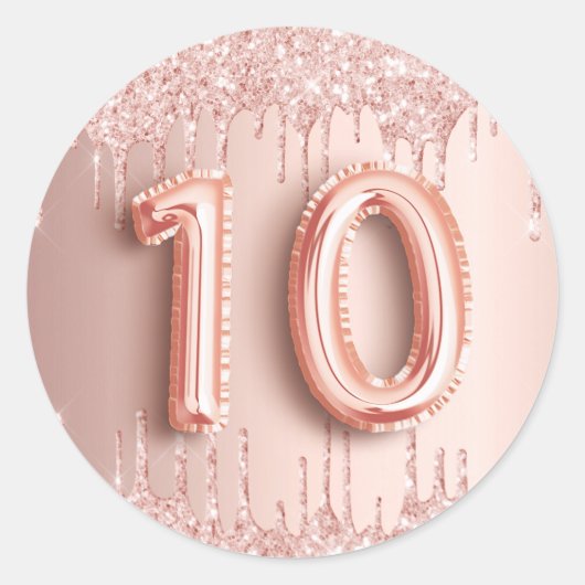 Sticker Rond 10e anniversaire blush rose parties scintillant or (Devant)