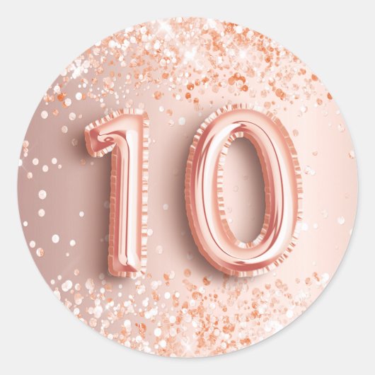 Sticker Rond 10e anniversaire blush rose parties scintillant or (Devant)