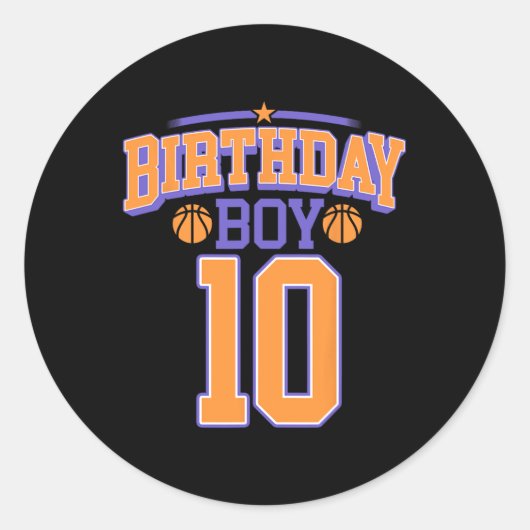 Sticker Rond 10e anniversaire Boy Basketball Lover 10 ans Bd (Devant)
