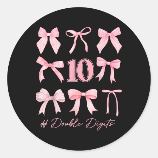 Sticker Rond 10e anniversaire Coquette Bow Double chiffres Anni (Devant)
