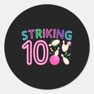 Sticker Rond 10e anniversaire de la fête Bowling fille 10 ans B