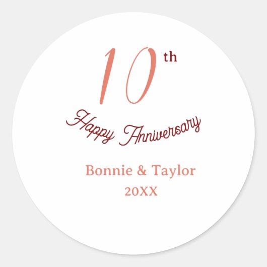 Sticker Rond 10e anniversaire de mariage nom pastel pêche rétro (Devant)
