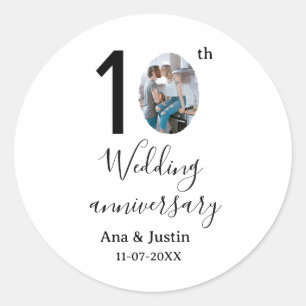 Sticker Rond 10e anniversaire du mariage nom photo bold lettre