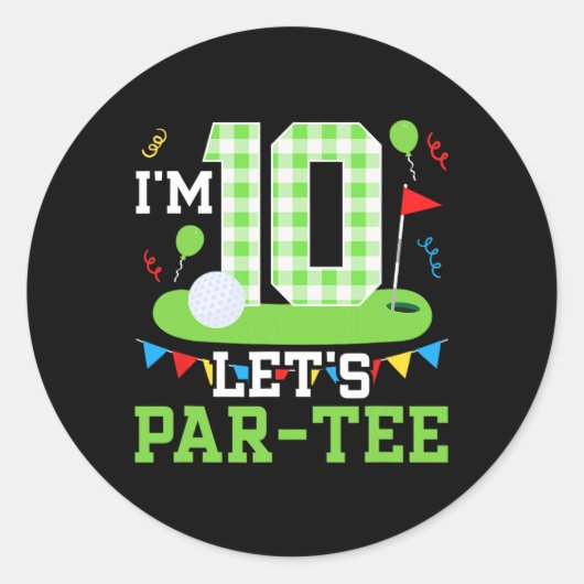 Sticker Rond 10e Anniversaire Fête Golf Garçon Dix Anniversaire (Devant)