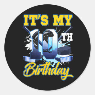 Sticker Rond 10e anniversaire garçons thème de hockey sur glace