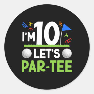 Sticker Rond 10e Anniversaire Golf Garçon 10 ans Golfeur