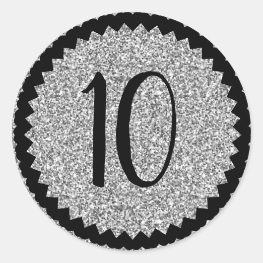 Sticker Rond 10e anniversaire Parties scintillant d'argent clas (Devant)