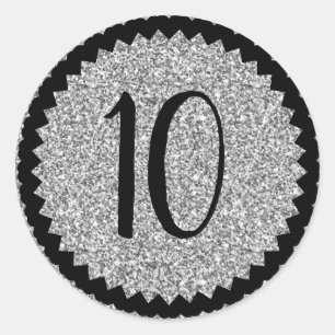 Sticker Rond 10e anniversaire Parties scintillant d'argent clas