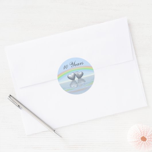 Sticker Rond 10e anniversaire Tin Hearts (Enveloppe)